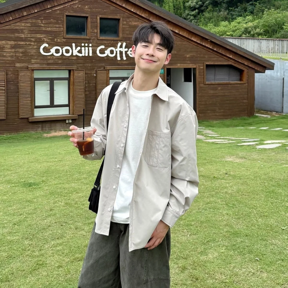 

American Sle Men's Long Sve irt Trendy Versatile Spring Autumn Casual Clothes Large Size High End Feeling