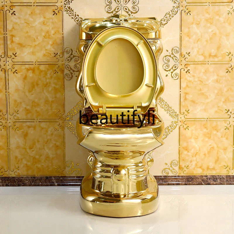 

Европейский придворный золотой унитаз в стиле ретро, отель, цветной рельефный разделенный унитаз, элегантный дизайн