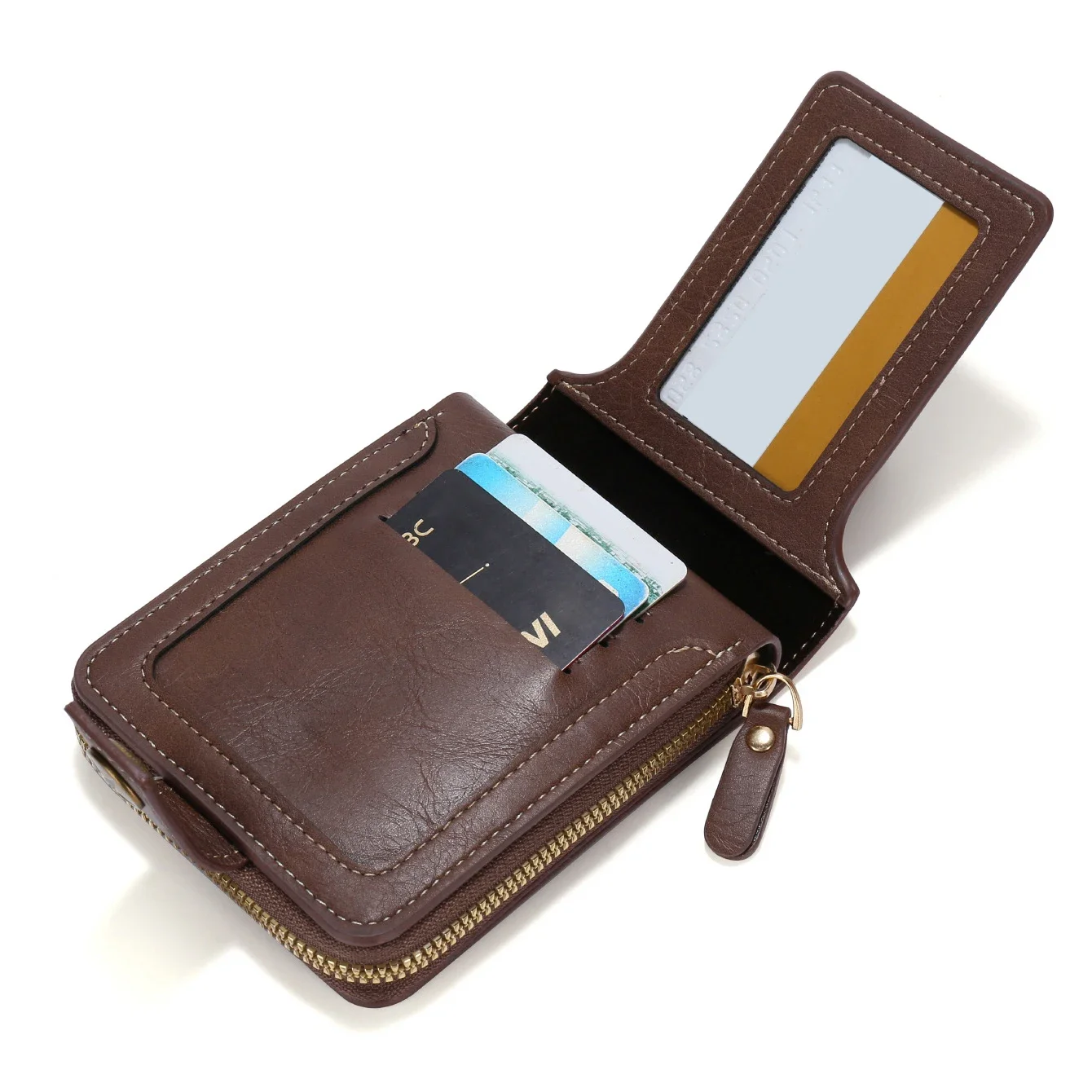 Carteira Masculina Vintage de Couro PU de Alta Qualidade com Zíper Horizontal Curto, Bolso para Moedas e Compartimento para Cartões Tri-fold