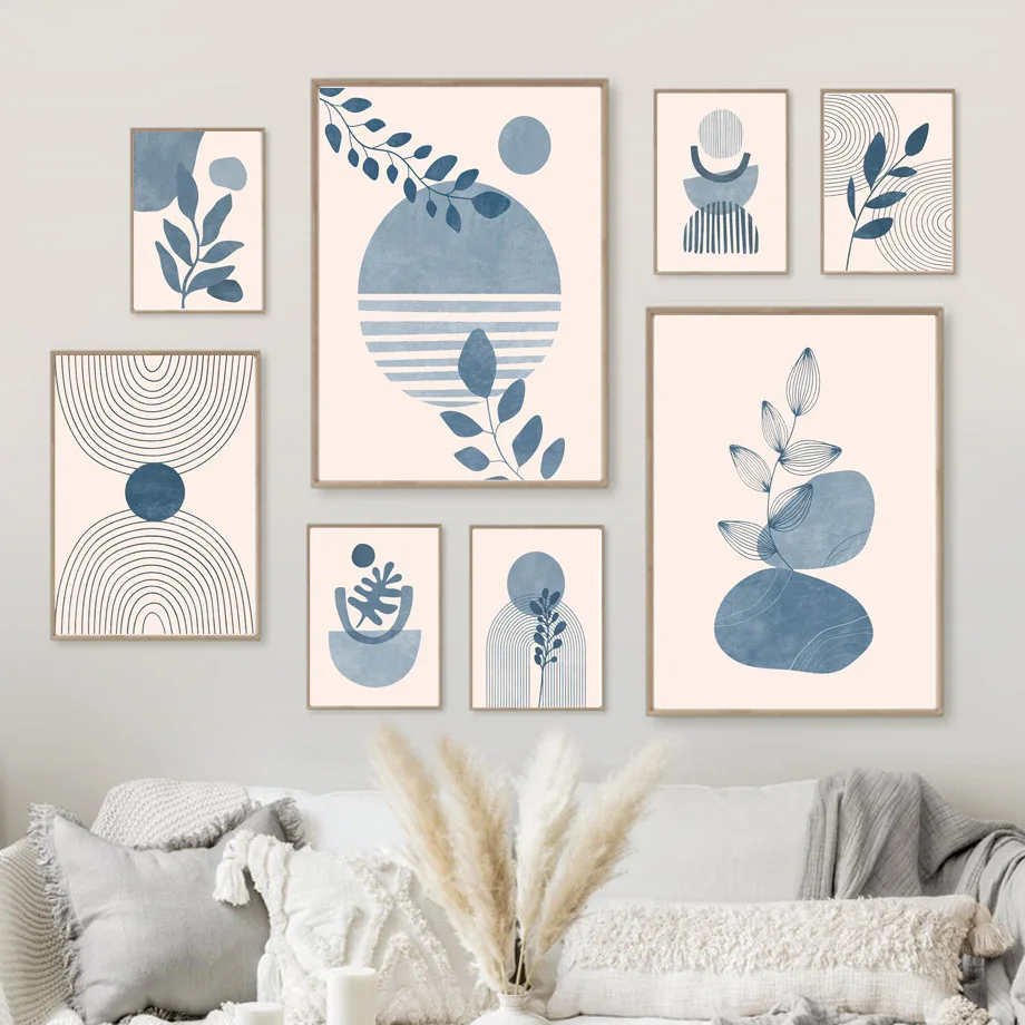 Boho Blue Sun Line Rainbow Leaf Poster Wall Art Diamond Painting Abstract Posters And Prints Pictures For Living Room Home Dec