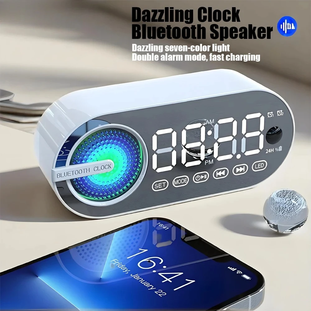 Altoparlante wireless silenzioso Bluetooth Sveglia RGB TWS USB LED Specchio Orologio digitale FM Ampio display Soggiorno Decorazione ufficio