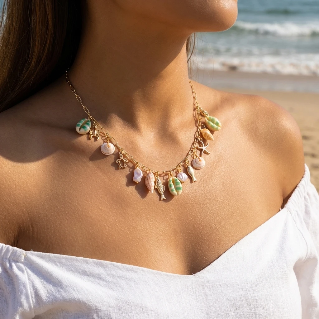Boho Colorful Shell Necklace For Women Gold Color Starfish Conch Scallop Pearl Charm Choker Summer Beach Vacation Resort Jewelry