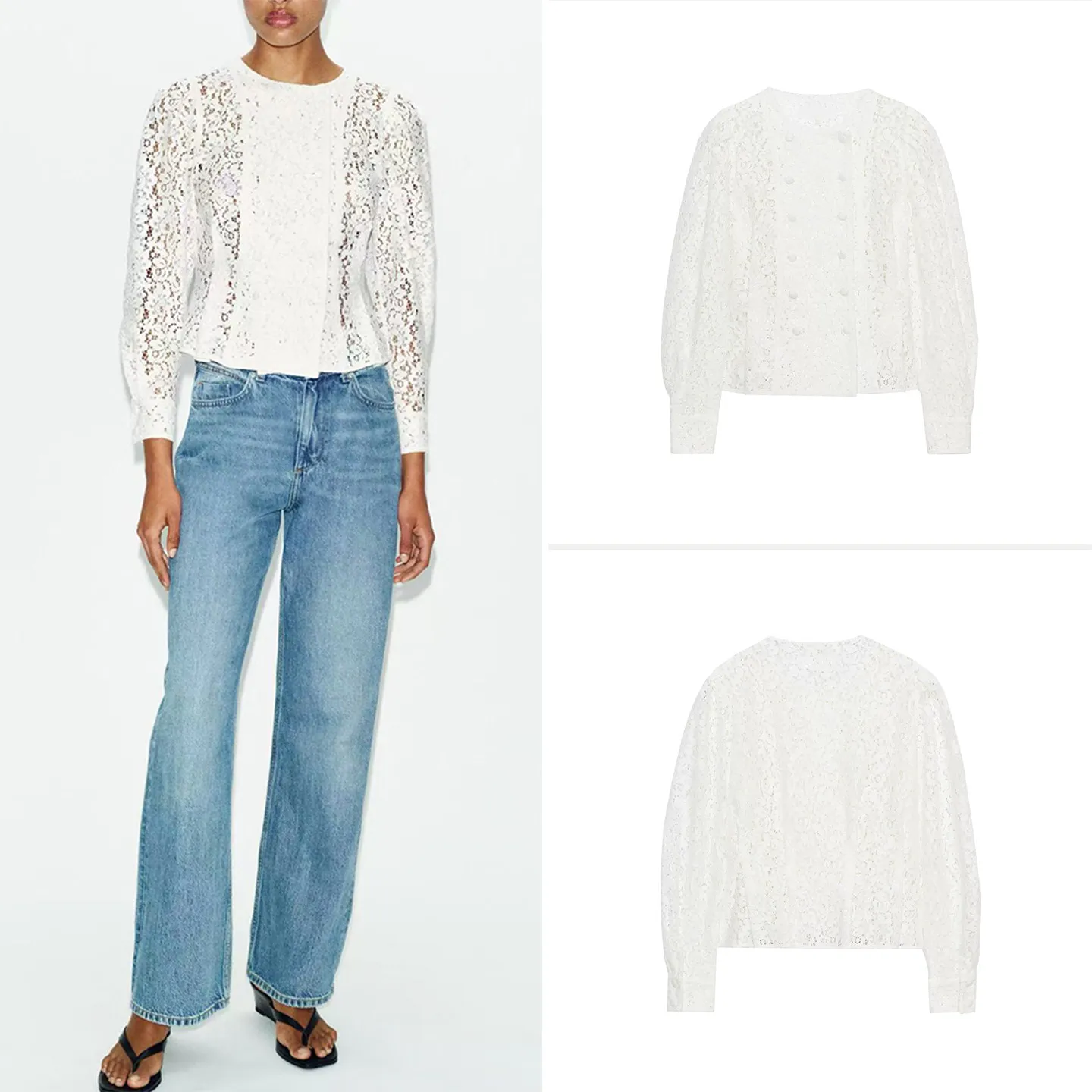 

Женское пальто ZADATA с длинными рукавами, круглым вырезом, кружевными вставками и двойными пуговицами, стандартный крой, короткая верхняя одежда для весеннего гардероба