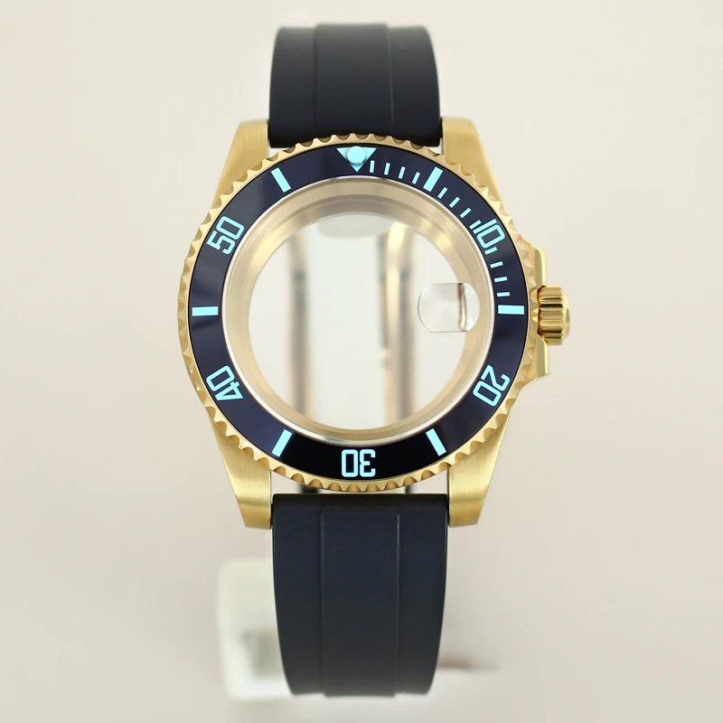 

40mm Replacement Watch Case C3 Luminous Ceramic Bezel Rubber strap For SUB NH35 NH36 NH34 NH38 Miyota8215 Eta2824 Sapphire Glass