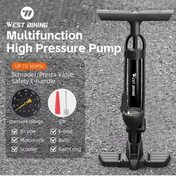 WEST BIKING High Pressure Bicycle Pump 160PSI Schrader Presta Dunlop Valve Bike Tire Inflator  230PSI Folding Pump Cycling Tools