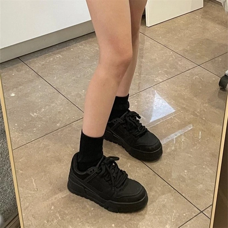 2026 New Women's Sports Shoes Casual Lace-up Women Board Shoes Women's Sneakers Platform Heightening White Shoes for Woman