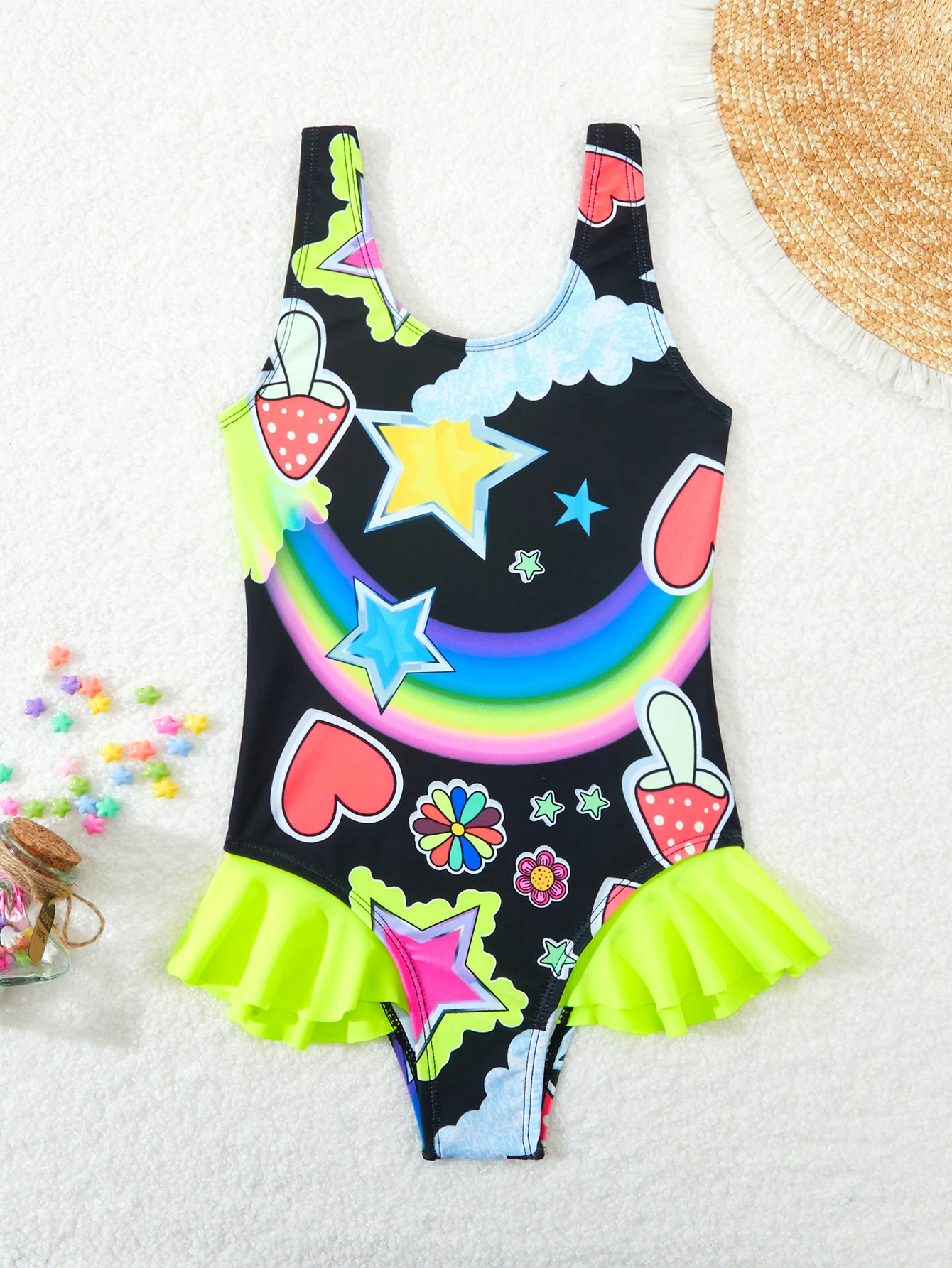 2025 Printed Ruffle Girls Swimsuit One Piece Kids Swimwear Children Swimming Bathing Swim Suit Beachwear
