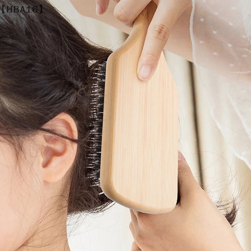 

〔HBA16〕Boar Bristle Air Cushion Comb Moso Bamboo Hair Brush Portable Scalp Detangler Haircomb Anti-static Salon Styling Tool
