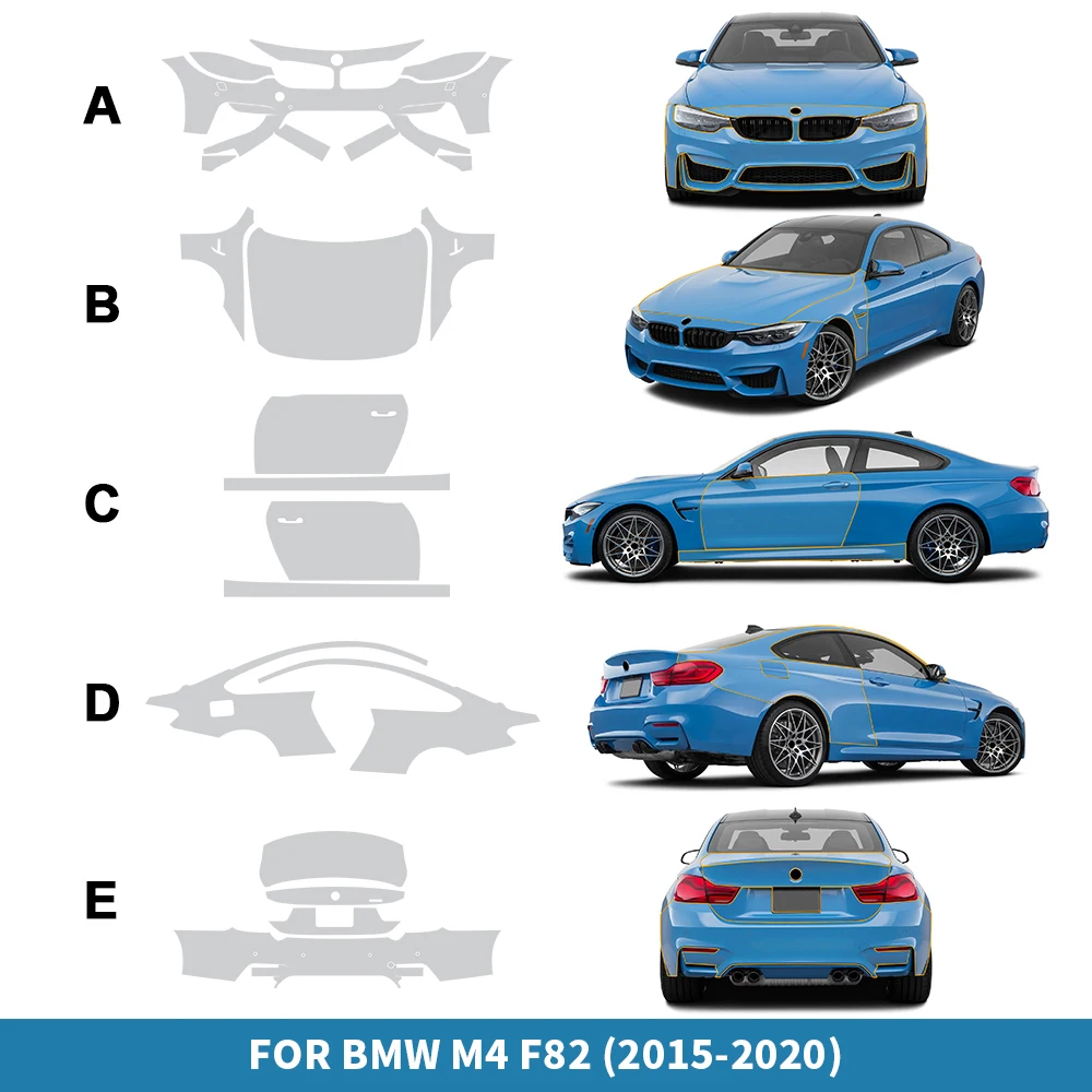 

Защитная пленка для краски автомобиля для BMW M4 F82 Base 2015-2020, автомобильный прозрачный комплект, пленка для кузова, предварительно отрезанная ТПУ PPF, прозрачная наклейка