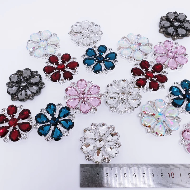 Rose Flower Appliques,Crystal Teardrop Rhinestones Appliques for Wedding Dresses, Bags, Shoes, Brooches DIY Crafts Accessories