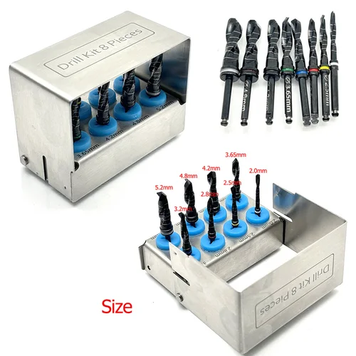 Imagen 2 del producto 8 unids/set Kit de taladros para implantes dentales Lanza recubierta de titanio taladros piloto elevación de seno maxilar herramientas quirúrgicas negro