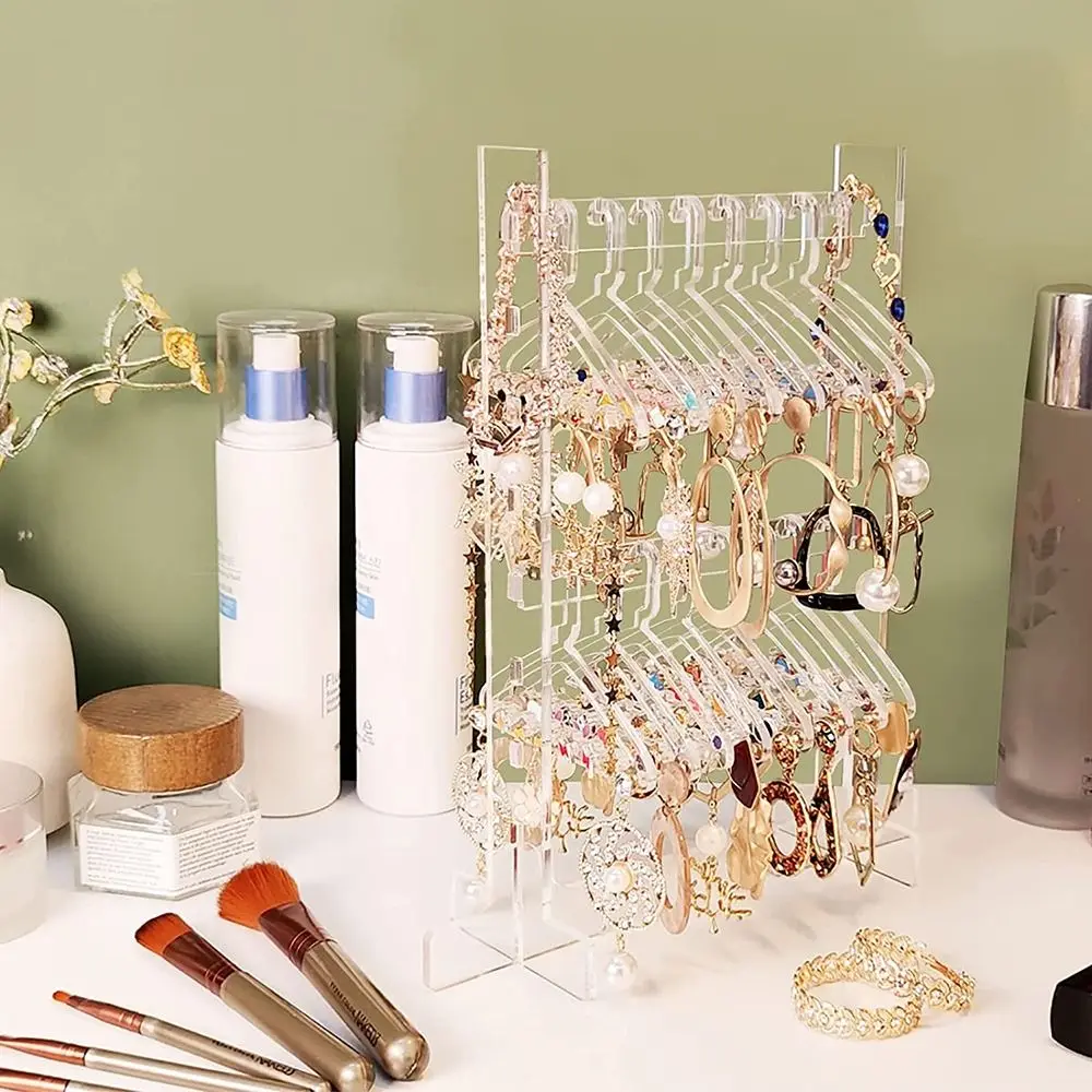 Soporte de exhibición de pendientes acrílicos de doble capa, soporte transparente para pendientes, organizador, perchas en miniatura para abrigos, estante para joyería DIY