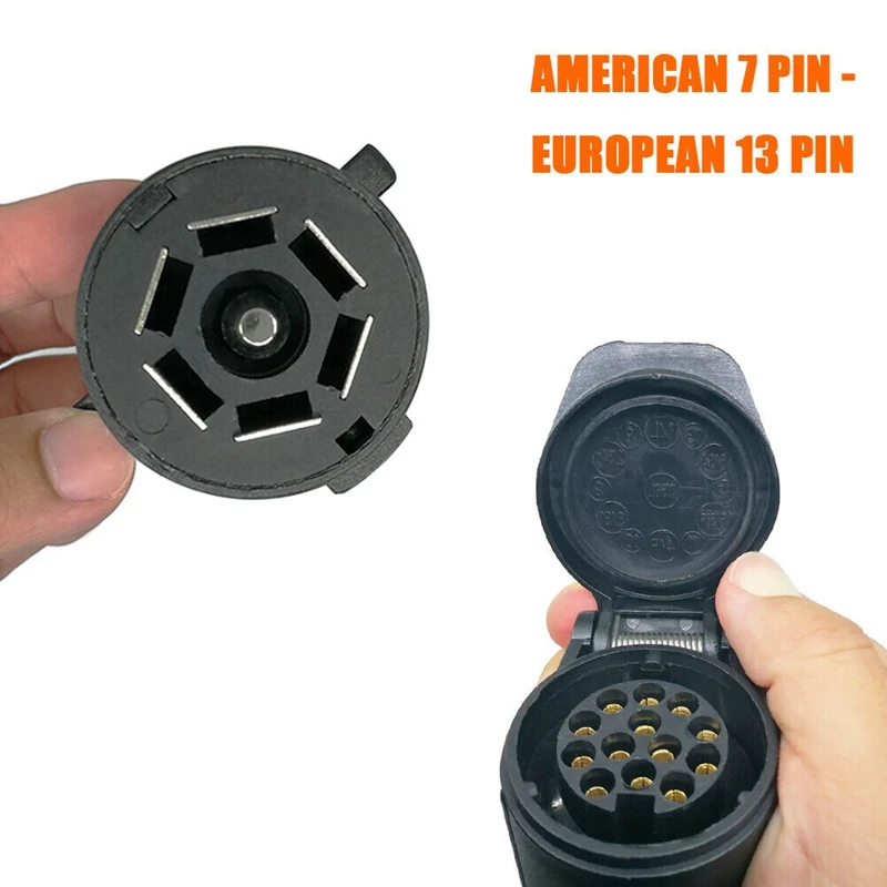 USA To European Trailer Light Converter 7 Way Flat Socket (US Vehicle) To 13-Pin Round Plug (EU Trailer)