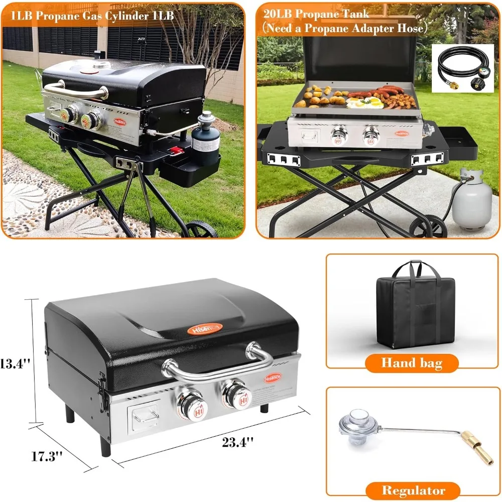 Portable Flat Top Grill Propane Gas Grill for Outdoor, Camping, Tabletop, Kitchen, Tailgating, RV - 369 sq. in. Heavy Duty