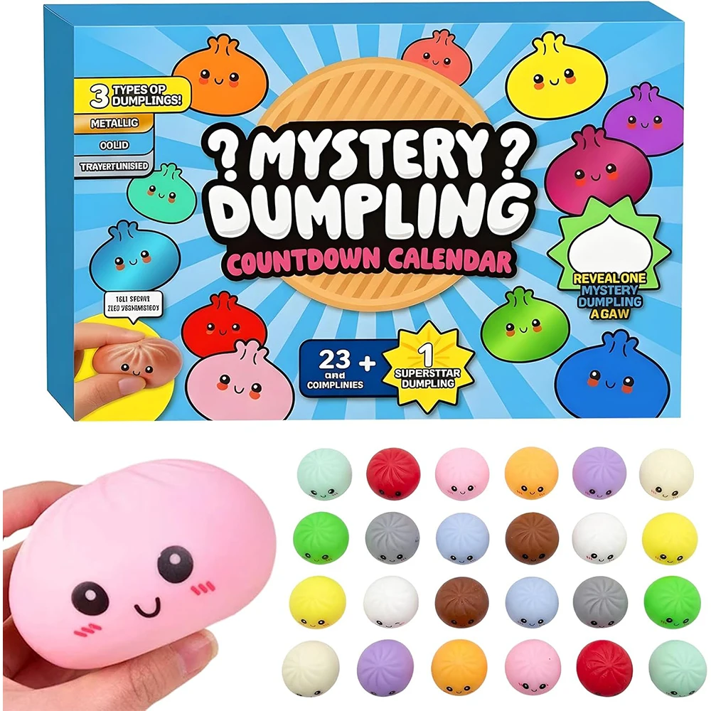 24-teiliges Zufalls-Blindbox-Set Überraschungs-Dumpling-Squishies Sensorisches Stressabbau-Spielzeug Ideal für Feiertags-Countdowns Geburtstagsgeschenke