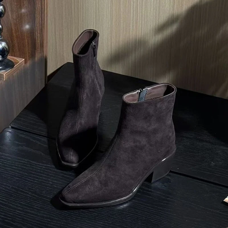 New Women's Ankle Boots High Heels Shoes Casual Short Boots 2025 Trend Sport Walking Shoes Zip Chelsea Boots Chunky Pumps Mujer