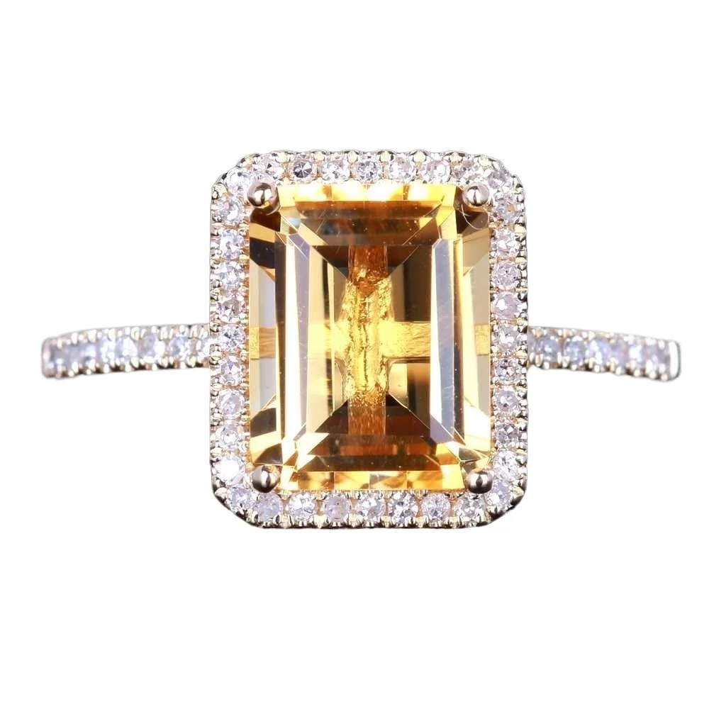 

14K Gold Square Ring for Women Yellow Topaz Ametrine Bizuteria Gemstone Anillos Jewelry bijoux femme bague men ring Box