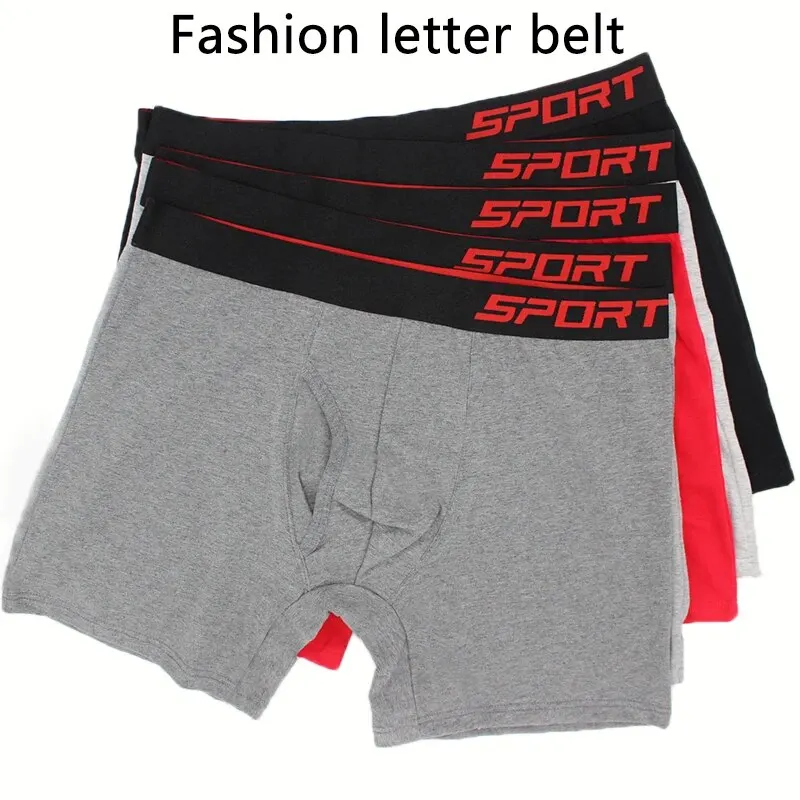 5 Pièces Hommes Sport Boxeurs Sous-Vêtements Slip Lettres Large Bande Multicolore M L XL Respirant Ventiler Mode Fitness Sport