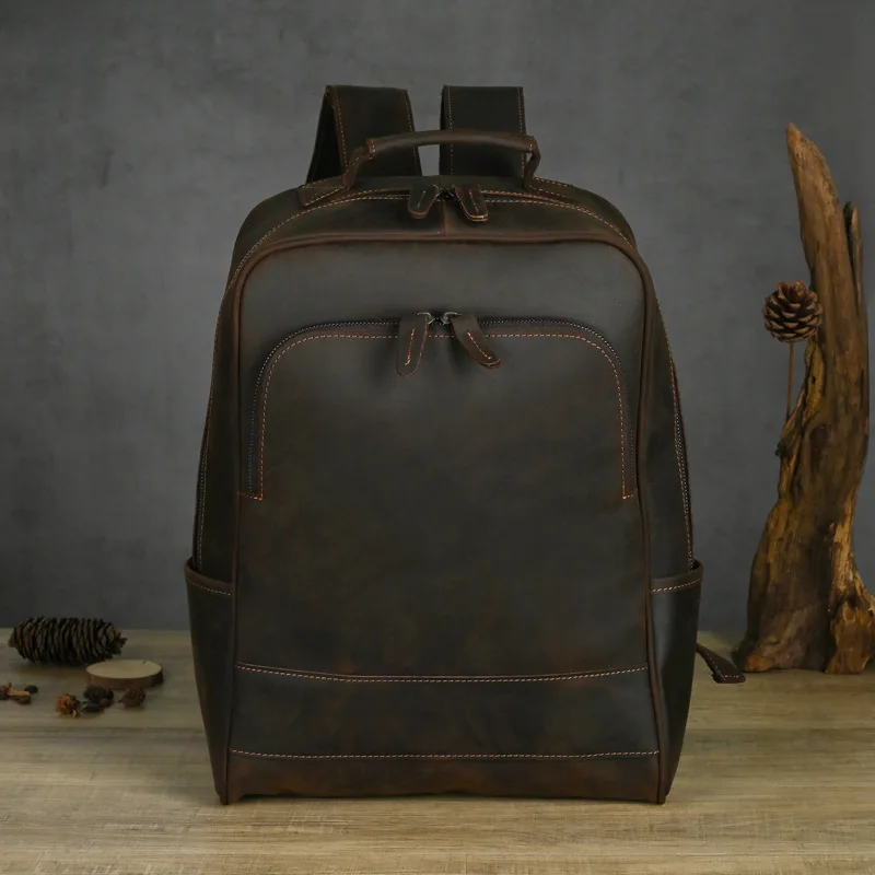 

Мужской рюкзак, кожаный повседневный рюкзак большой вместимости, верхний слой из воловьей кожи, деловая 15-дюймовая сумка для компьютера, дорожная сумка