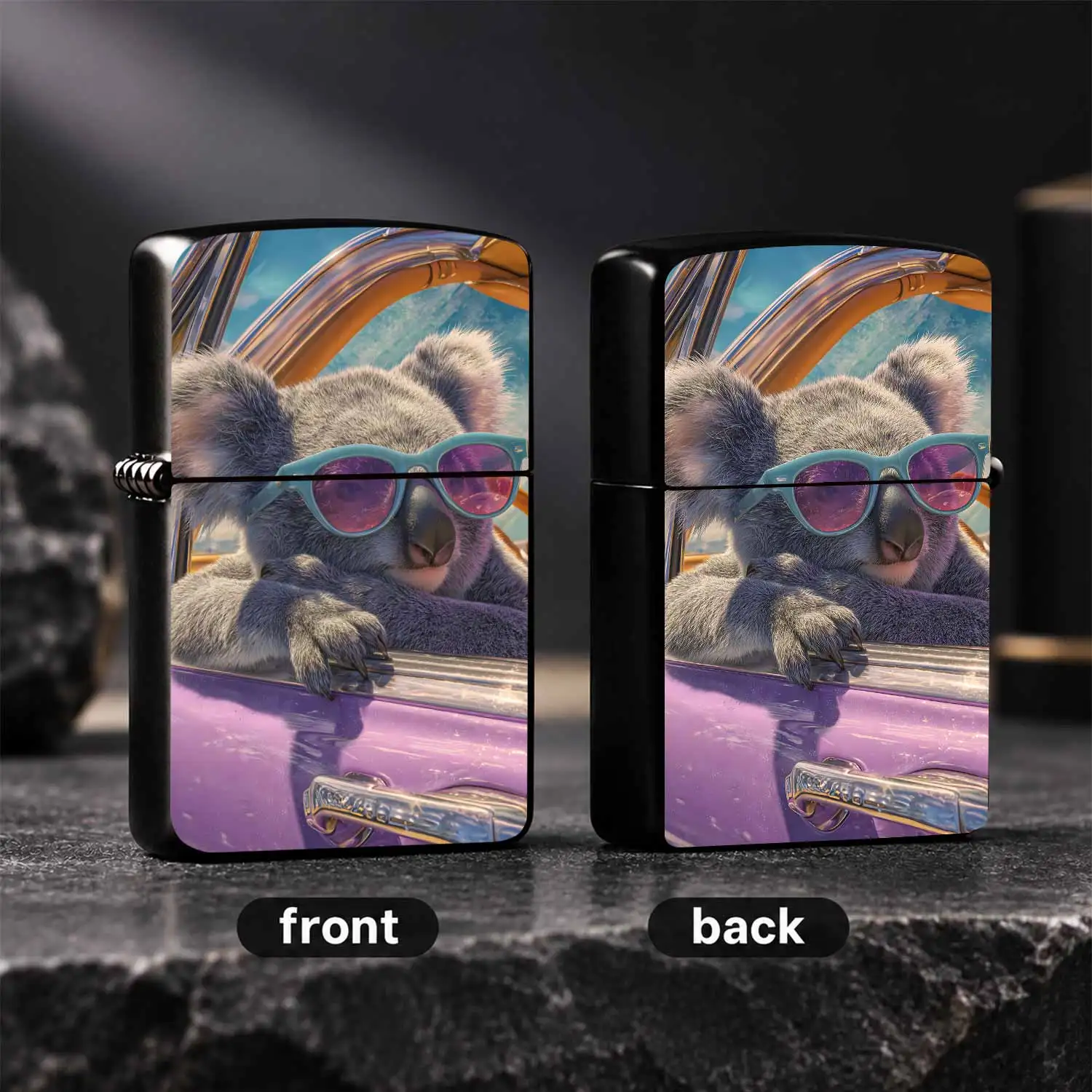 Vibrant Koala Road Trip Print Portable Lighter, Cute Stylish Animal Driving Pattern Pocket Igniter, Ideal Fun Accessory For Daily Outdoor Use, Gifting, Personal Collection, Creative Decor For Car Travel And Home Display A Humorous And Inter