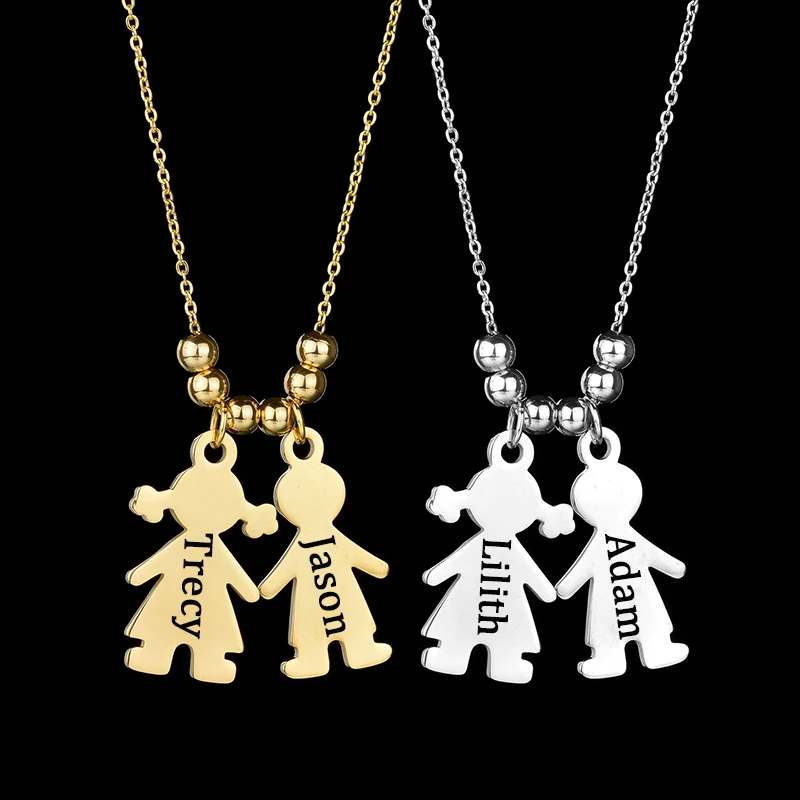 Acheerup Customized Girl Boy Pendant Necklace Stainless Steel Engrave Name Date for Baby Kids Family Birthday Gift Women Jewelry