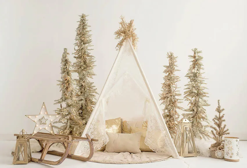 Mehofond Christmas Party ฉากหลัง Dreamy Camping เต็นท์ Xmas Tree Decor เด็กปาร์ตี้วันหยุดถ่ายภาพพื้นหลัง Photo Studio