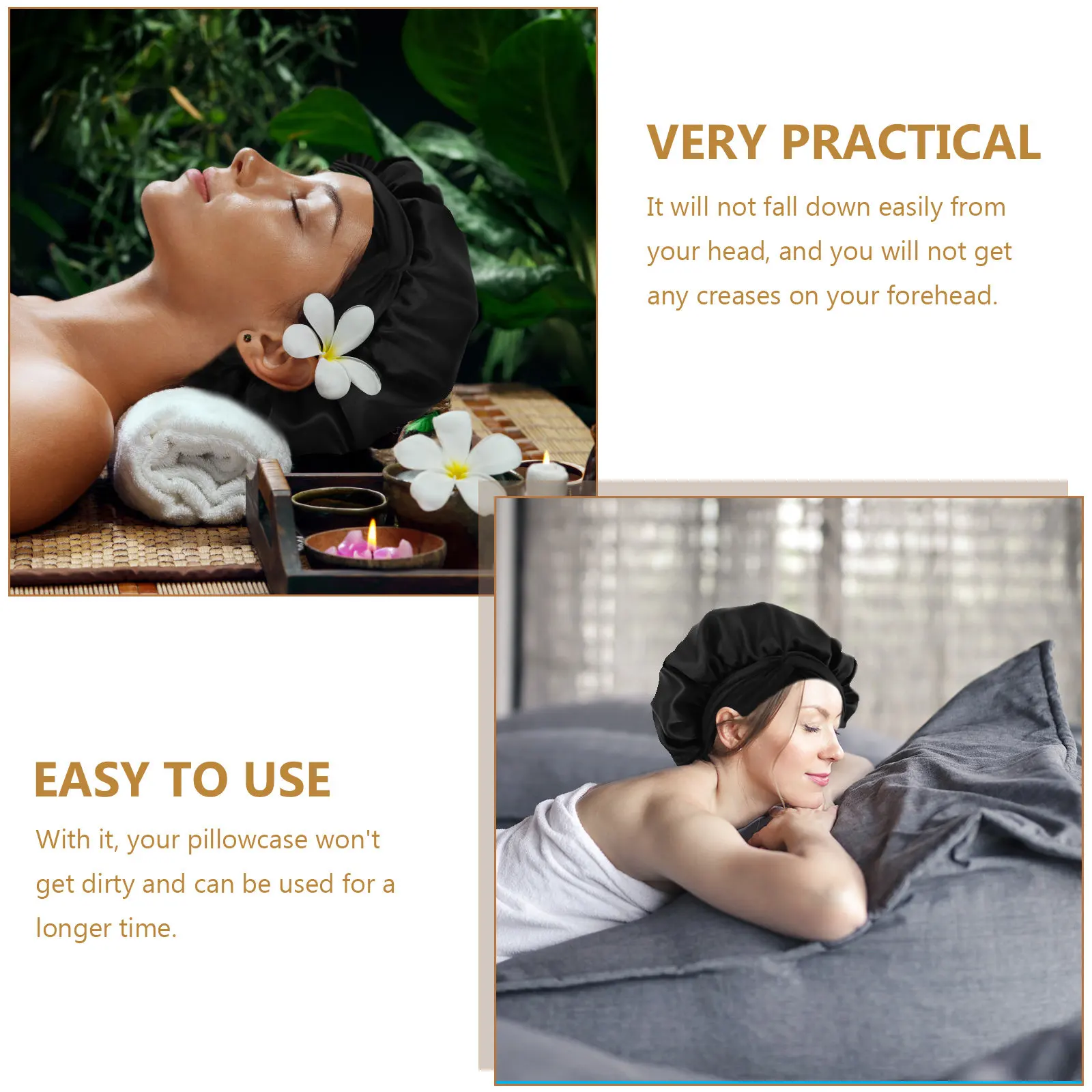 Conjunto de 2 Toucas de Cetim Macias para Mulheres, Alta Elasticidade, Suaves para o Cabelo, Ideais para Hora de Dormir, Banho e Uso Diário em Casa