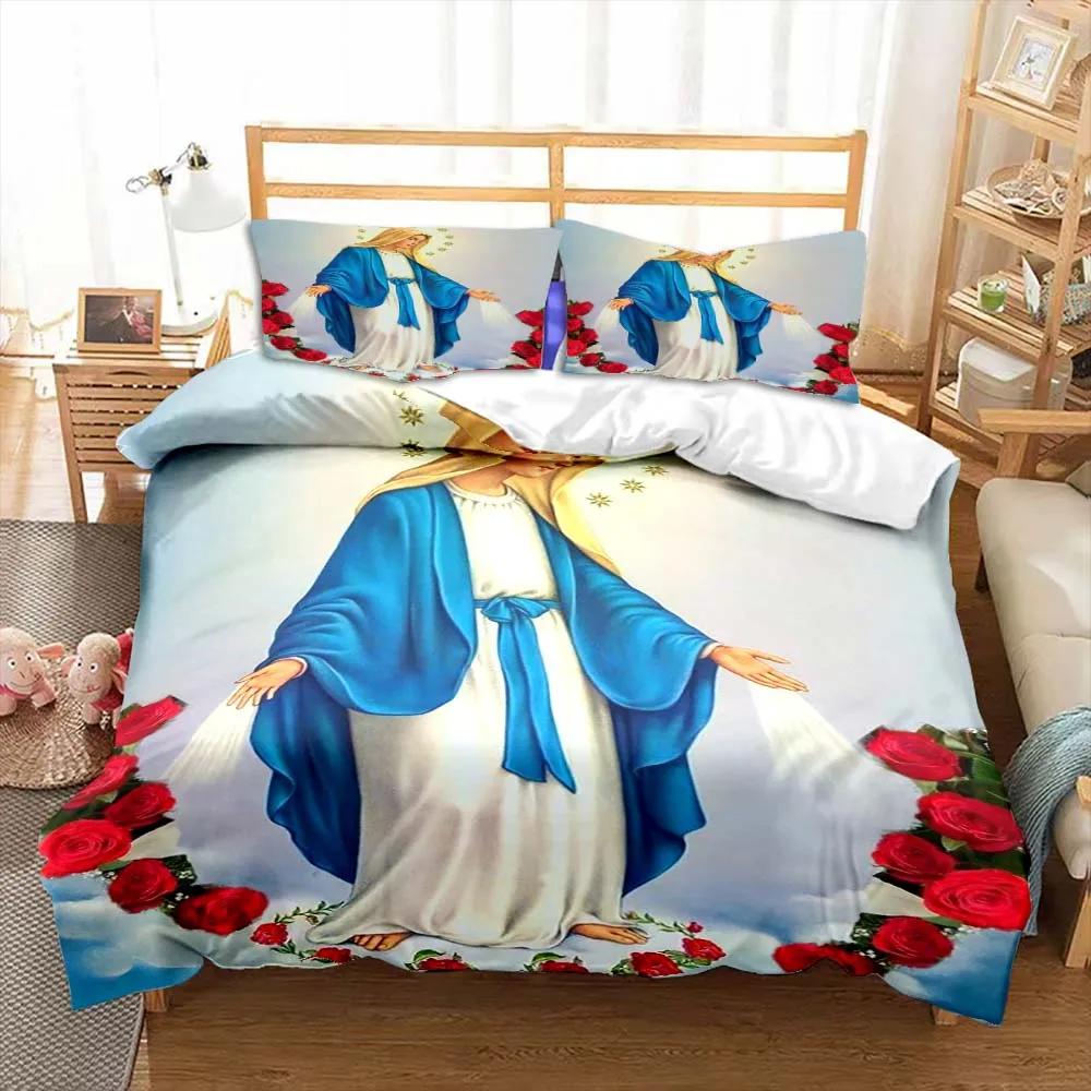 Jesus Virgin Mary Theme Children Room Bedroom Bedding Set Comforter Cover Kids Bed Polyester Duvet Cover Set with Pillowcase