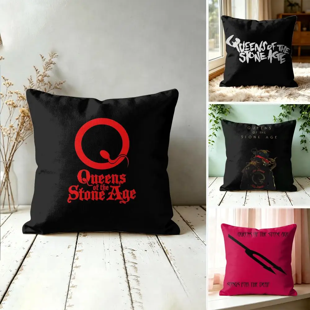 Q-Queens Of The Stone Age Cushion Cover Plush Fabric Soft Double-Sided Printed Sofa Warm Winter Home Gift Pillow Cover