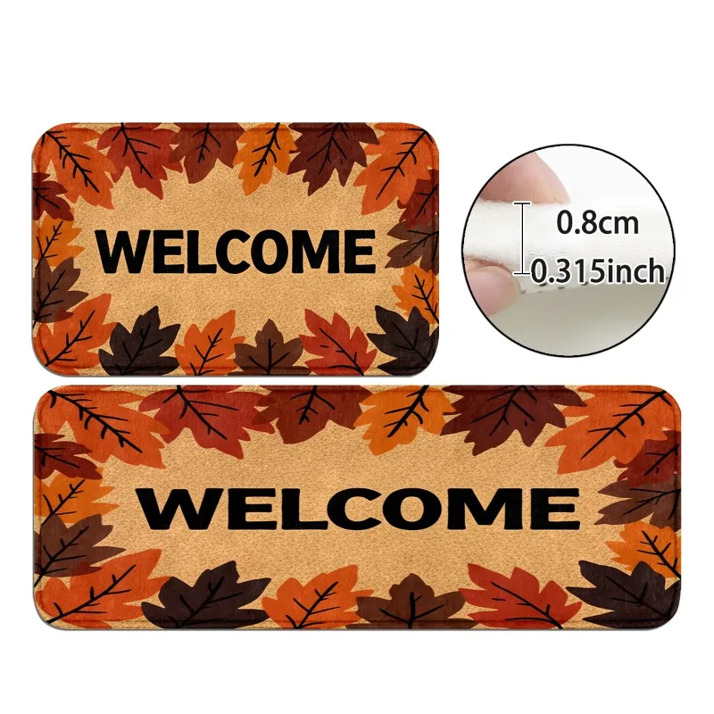 Retro Maple Leaf Welcome Floor Mat, Flannel Doormat, Non-slip and Stain-resistant Carpet By Bedroom Bedside