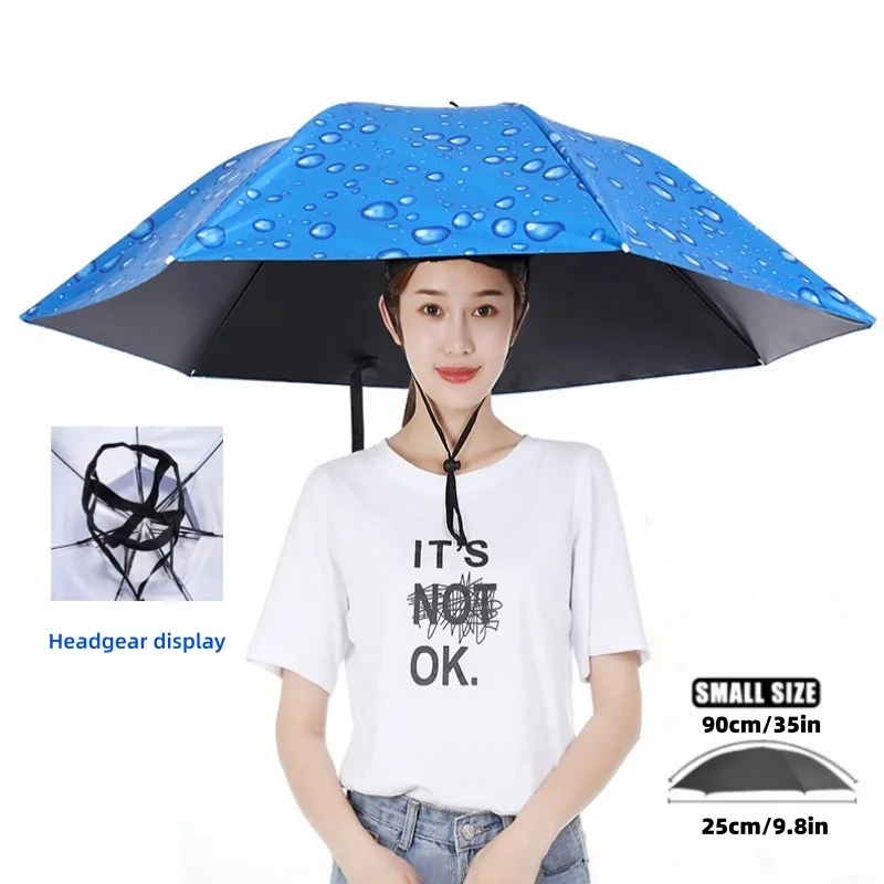 Regenschirm-Hut, faltbar, Sonnenschutz, wasserdicht, zum Angeln, Kopfbedeckung, Kappe, Strandkopfhüte, doppellagiger UV-Schutz, Sonnenschutz