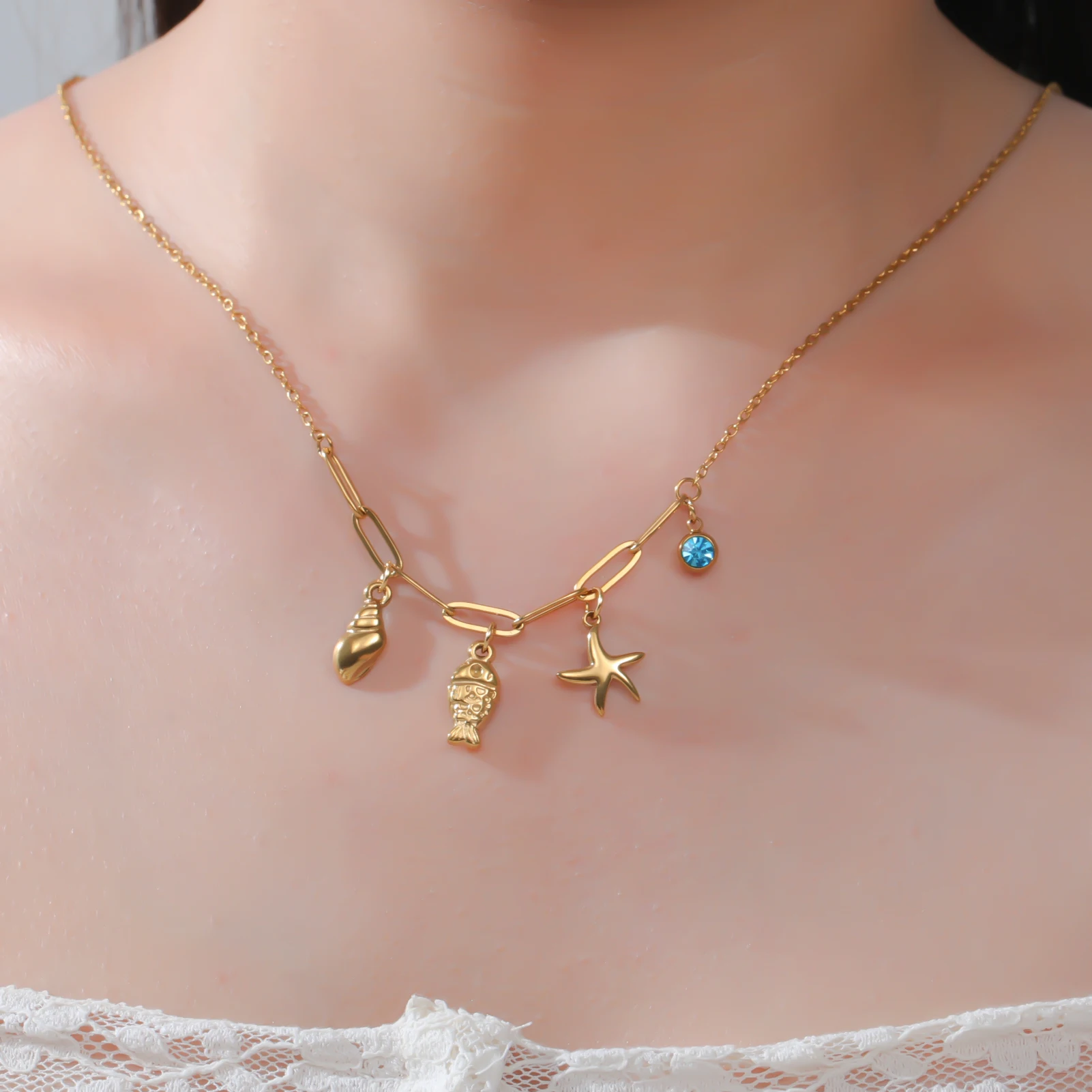 Cazador سمك البحر محارة نجم البحر القلائد للنساء الفتيات 2025 مجوهرات الفولاذ المقاوم للصدأ المختنق البوهيمي هدية عيد ميلاد بالجملة