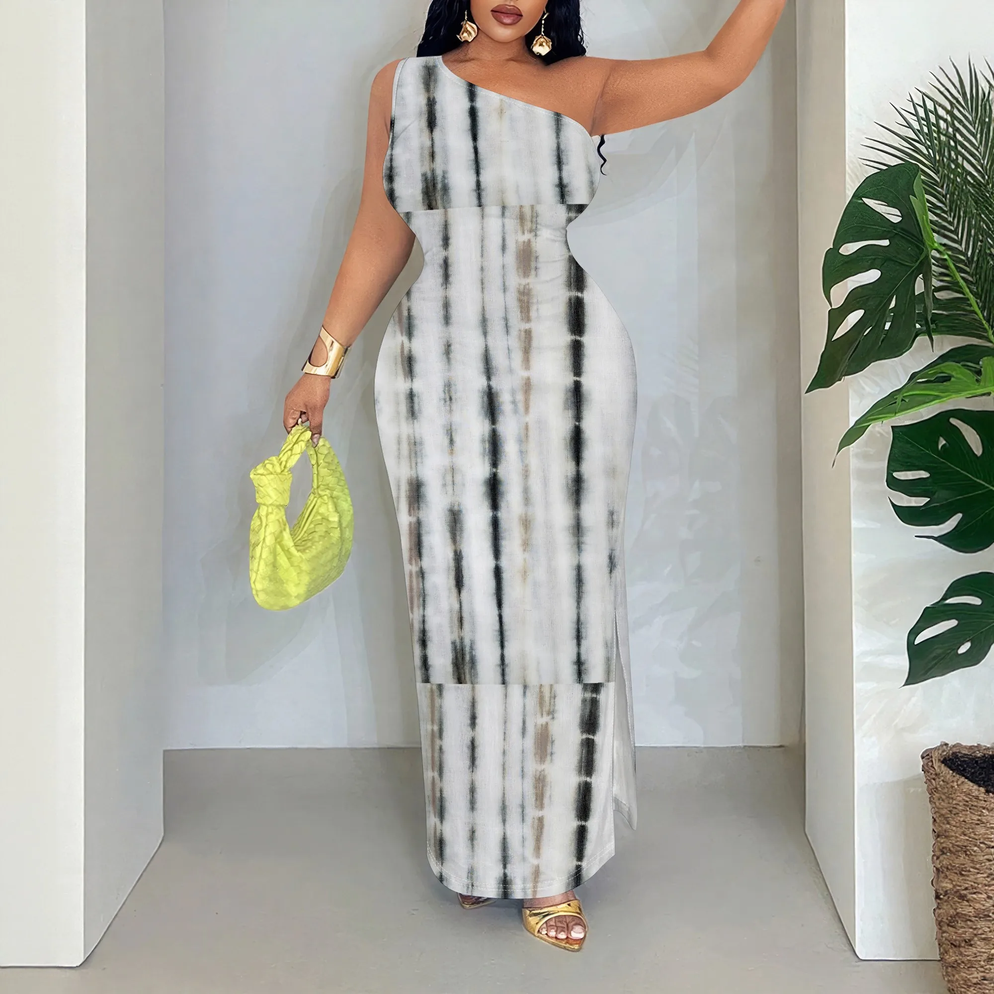 

Tie Dye Maxi Dress, One Shoulder Sleeveless Print Dress, Bodycon Long Dress for Women, Party Club Wear, S-2XL