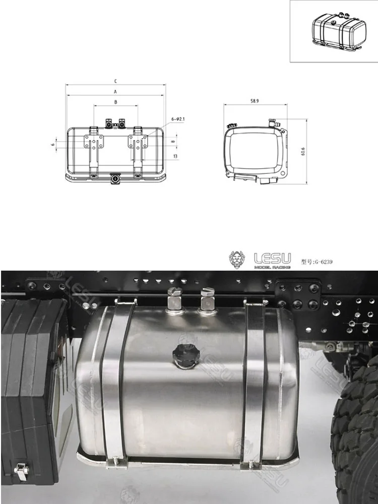 LESU Metall-Öltank Kraftstofftank 70MM-100MM für 1/14 DIY TAMIYA Muldenkipper LKW Traktor Anhänger Upgrade-Zubehör – Detail 1
