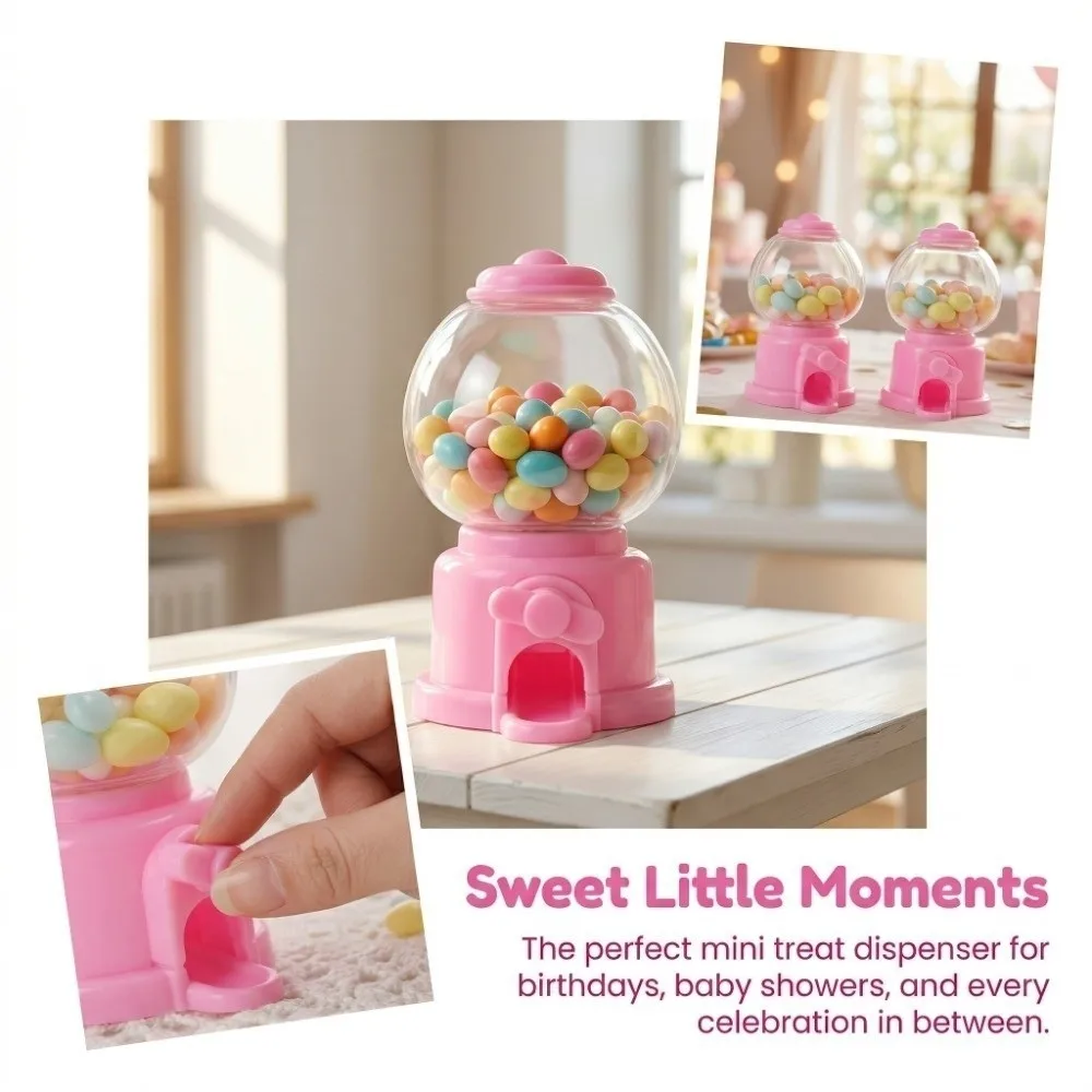 6Pcs Cute Shape Mini Candy Dispenser PS+PP Rotatable Design Candy Storage Box Mini Size Pink Color Sweet Treat Vending Machine