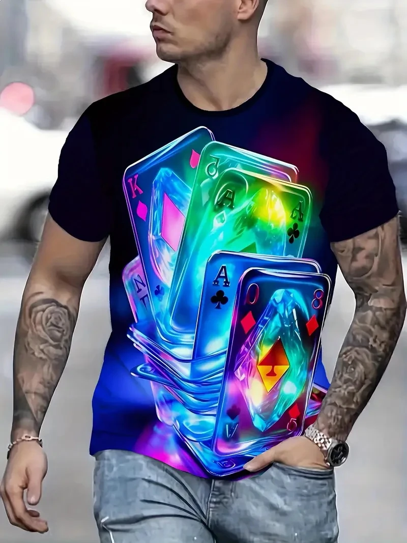 Card Graphic Men's T-Shirts 3D Print Playing Card Short Sleeve Casual Summer O-Neck Top Oversized Men Kids Harajuku Y2k Clothing