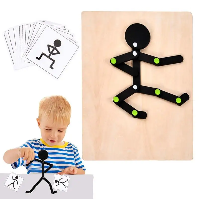 Kids Montessori Educational Wooden Stick Men Puzzle Game Kids Hand Skill Fine Motor Training Assemble Toys For Baby Imagination