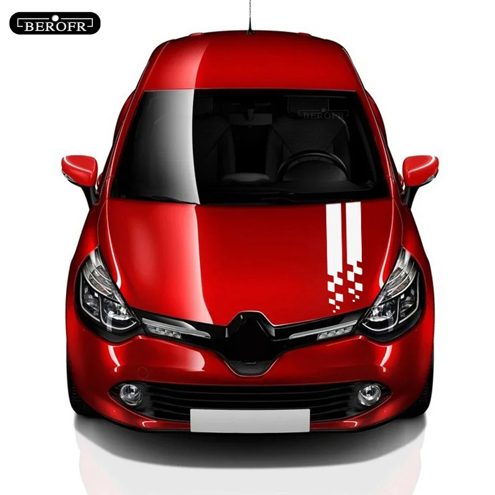 Car Stripes Hood Sticker Racing Bonnet Sport Decal For Megane Clio RS Captur Sandero Espace Twingo Scenic Laguna Trafic
