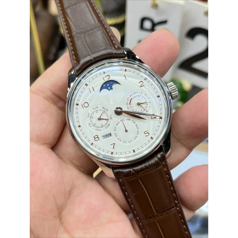 Fashion Men Watch Luxury Calendar Perpetual Date Brown Leather Strap Mechanical Watch Automatic Watches for Men Top Casual Watch