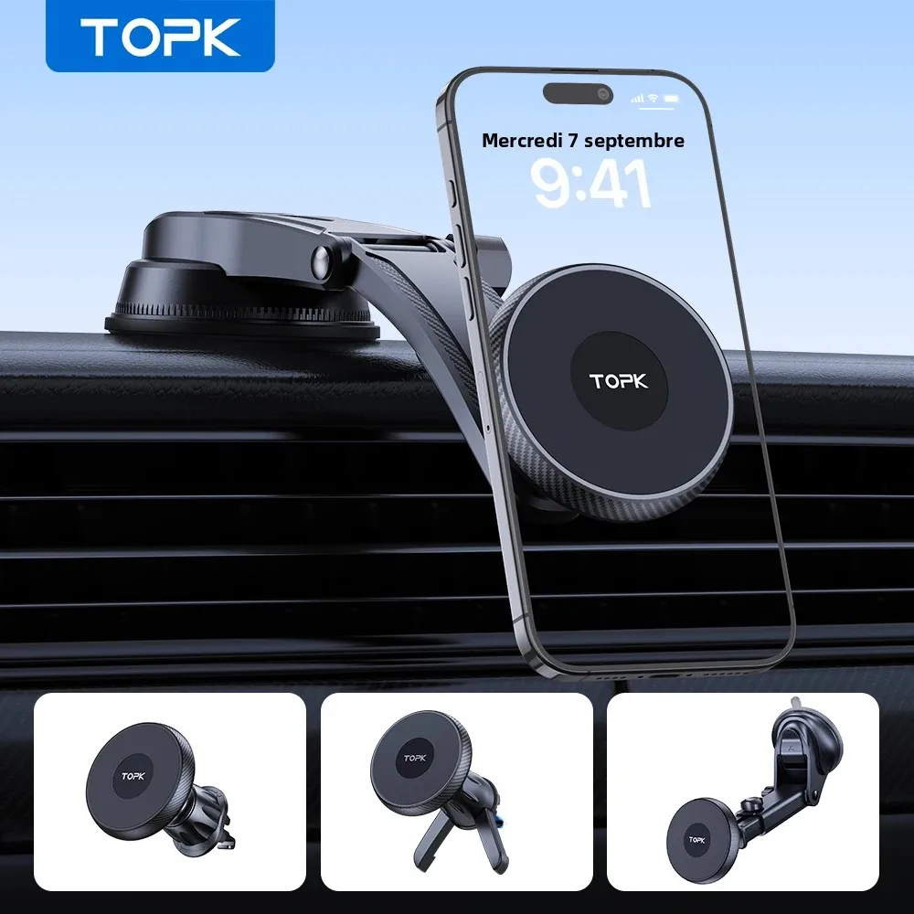 Support de téléphone magnétique universel Mag-Safe TOPK, support de téléphone magnétique pour grille d'aération et tableau de bord, support automobile pour tous les iPhone