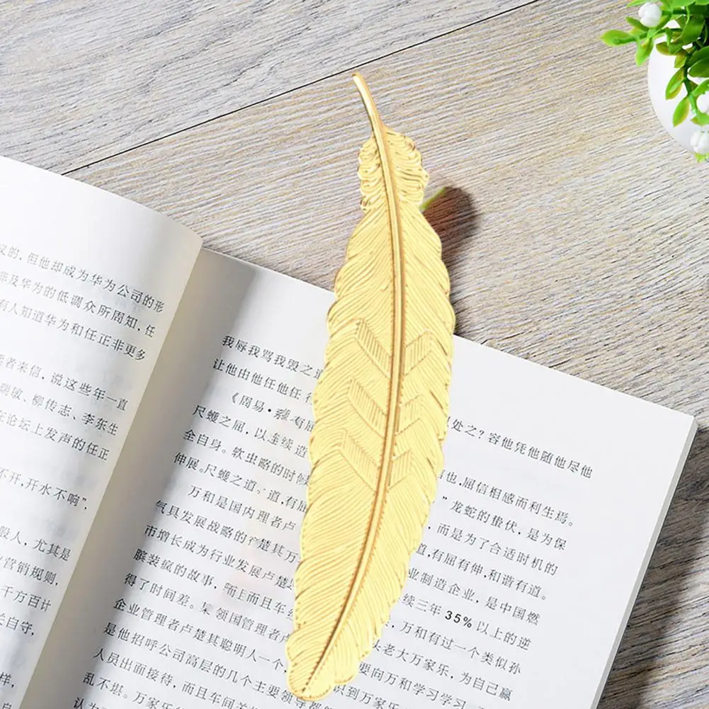 Creative Metal Feather Bookmark Electroplated Bookmark DIY Leaf Decorative Book Mark Retro Craft Student Stationery Reader Gift