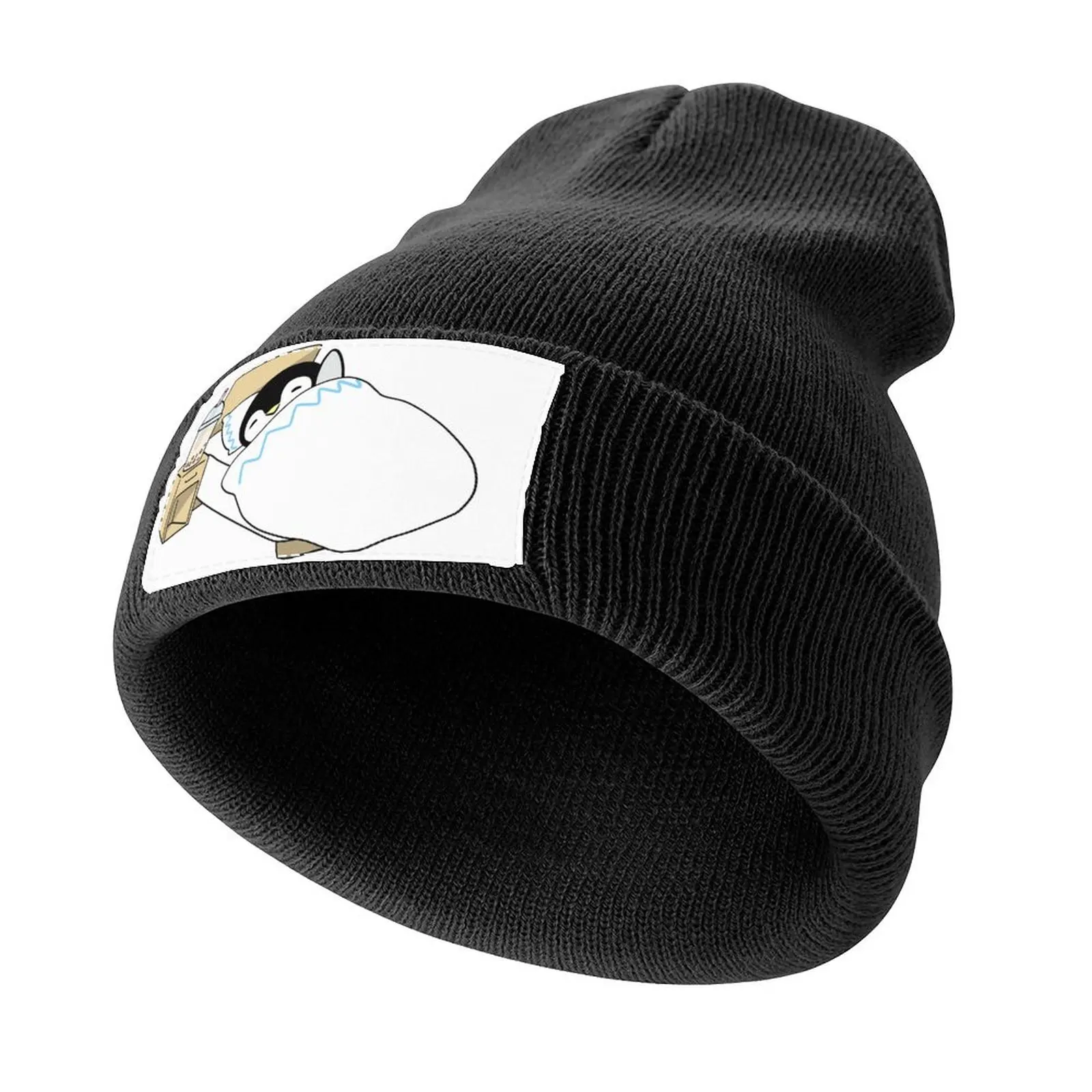 Little Penguin Chilling in Bed with some Boba! Knitted Cap Luxury Cap Uv Protection Solar Hat Women's Men's