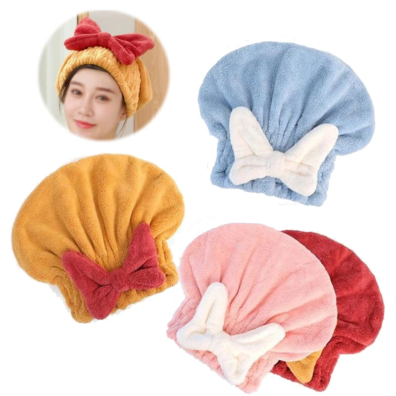 Microfiber Drying Hair Cap For Women Girls Quick Dry Hair Towel Turban Hat Bathing Soft Shower Caps Wrap With Cute Butterfly Bow