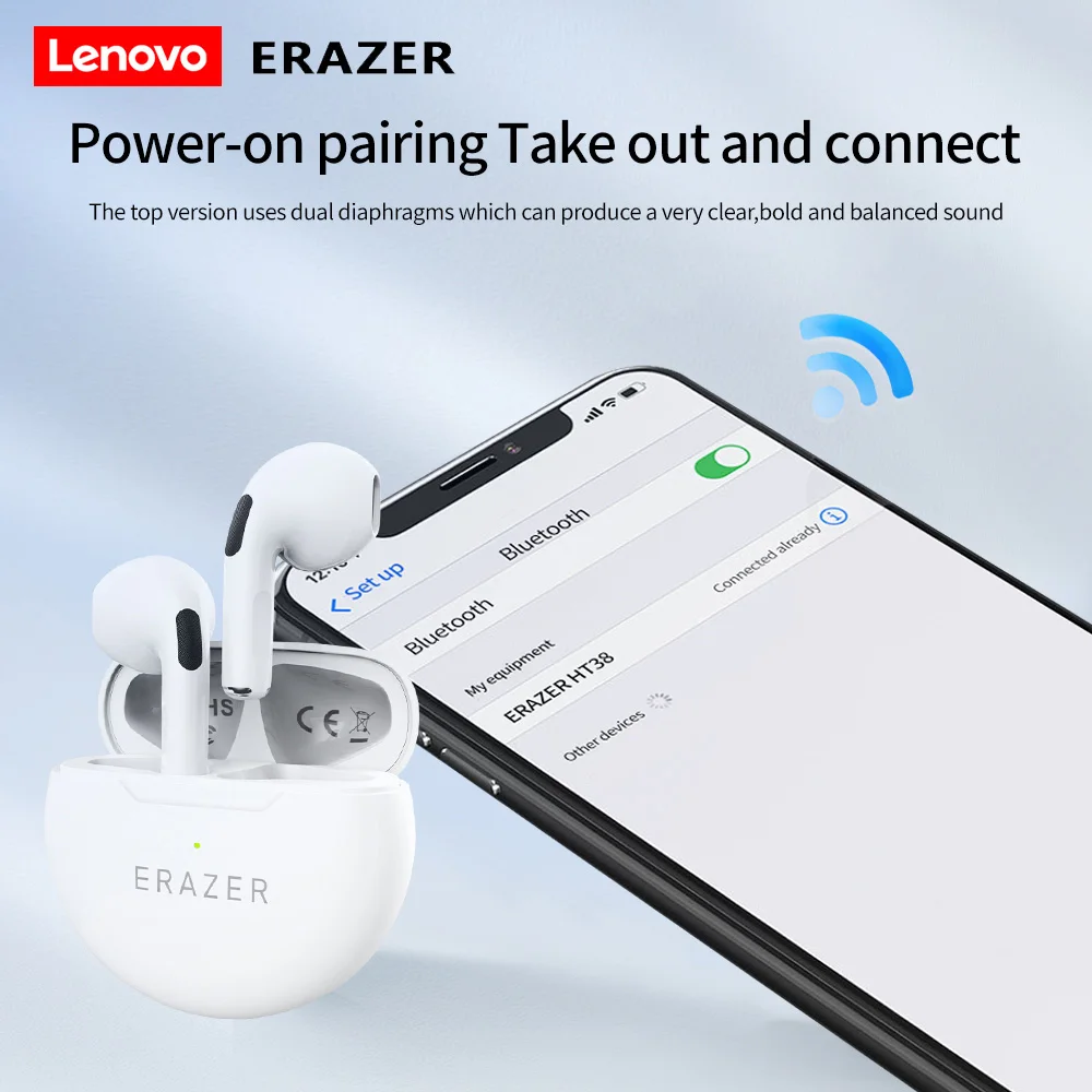 Lenovo ERAZER HT38 Wireless Earphones TWS Noise Reduction High Sound Quality 230mah Battery Headphone with MicrophoneFor Phone