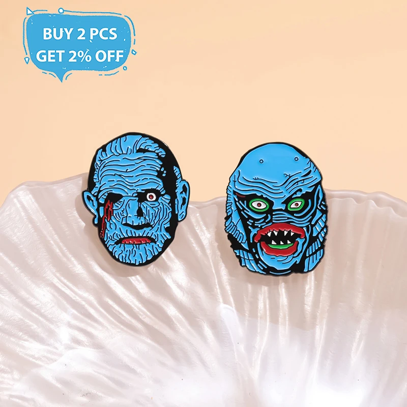 Halloween Monster Head Enamel Pins Custom Horror Movies Brooches Lapel Badges Clothes Punk Gothic Jewelry Gift for Friends