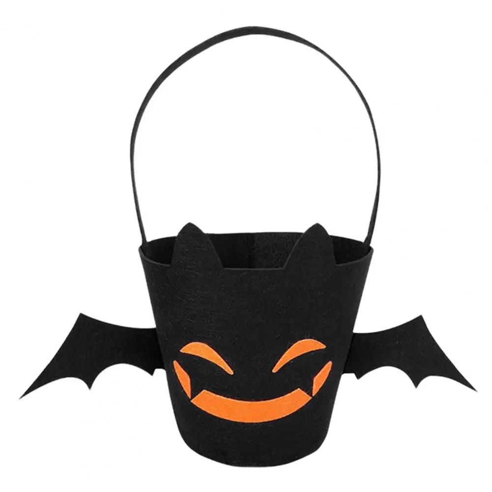 Durable Halloween Goody Tote Bat Pattern Reusable Halloween Candy Bag Bucket with Handle for Kids Portable Trick or Treat Tote