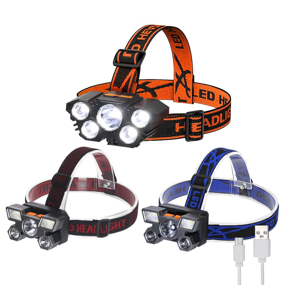 

5 LED Strong Light Headlamp USB Rechageable Head LED Light Camping Working Outdoor Headlight 18650 Four Modes Head Lamp Lighting