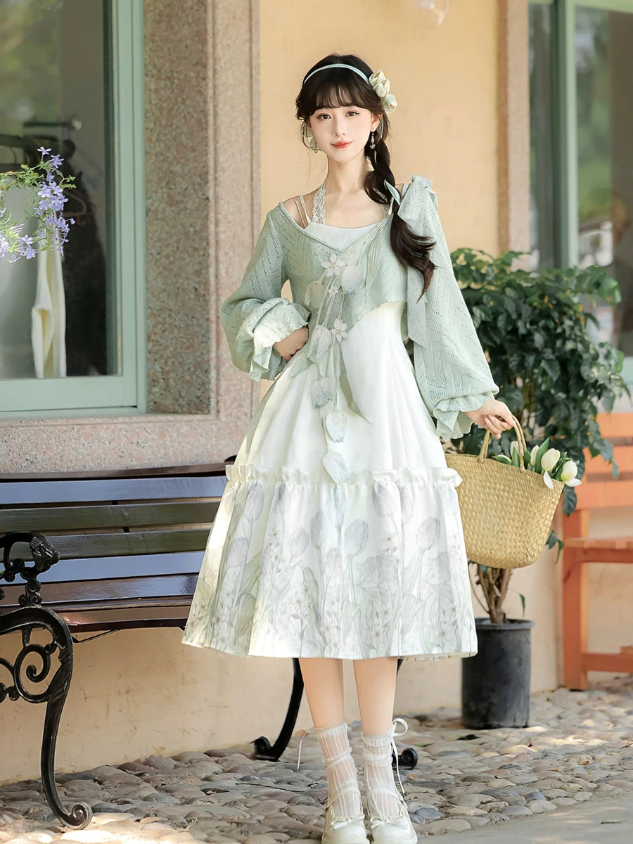 

Дизайнерский подарок, оригинальное платье Лолиты для девочек, тюльпан, свидание, Ханфу, китайский стиль, элемент Хань, новый комплект верхнего платья в китайском стиле