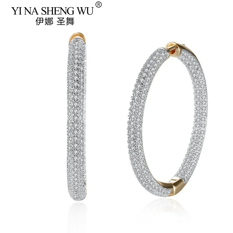 أقراط نسائية فضية مستديرة من الماس أقراط بسيطة، مجوهرات عصرية لحفلات الزفاف وأعياد الميلاد #1