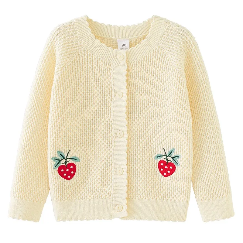 embroidered strawberry Cardigan girls single breasted children's knit sweater Girls 0-10 years old 73 80 90 100 110 120 130 140